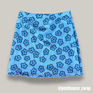 Cutesy Blue Floral Mini Skirt, Size S